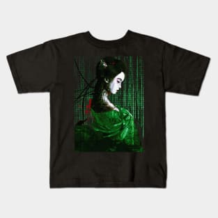 Cyborg Geisha Binary Code Matrix Kids T-Shirt